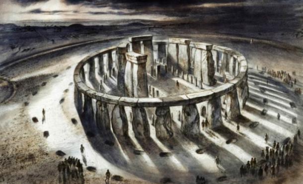 Reconstruction drawing of Stonehenge as it might have appeared in 1000BC by Alan Sorrell