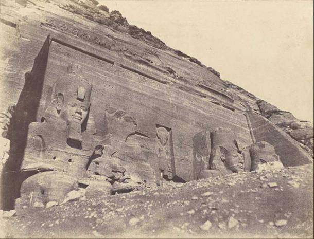 One of the earliest photographs of the discoveries of Ancient Egypt. The Great Temple, Abu Simbel by John Beasley Greene, 1854