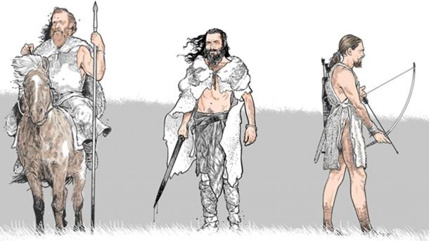 rappresentazione dell'artista di come guerrieri erano equipaggiati per la battaglia.