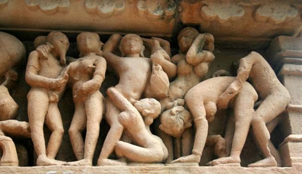 Some of the erotic carvings found on the temple complexes in Khajuraho