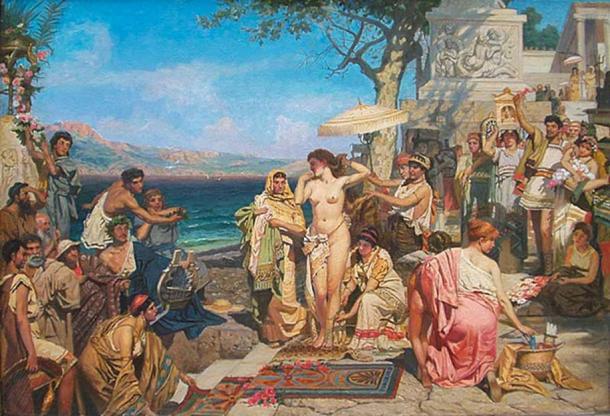 Phryne on the Poseidon's celebration in Eleusis by Nikolay Pavlenko, 1894 