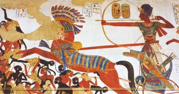 Ramses II at his chariot falls upon the Nubians