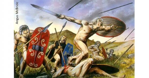 Celtic warriors in “The Battle of Telamon, 225 BC.