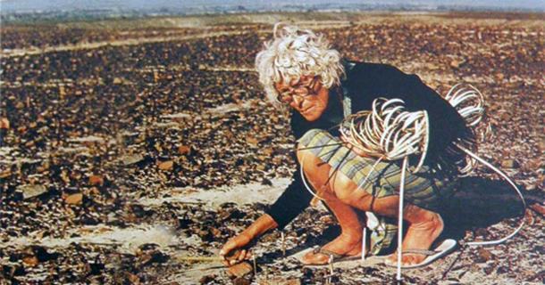 Maria Reiche measuring the Nazca Lines.