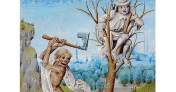 No escape…Detail of a miniature of ‘Death Chopping Down a Tree’ - British Library, Royal 15 D V f. 36. Jehan Froissart. Chroniques. Netherlands, last quarter of the 15th century. 