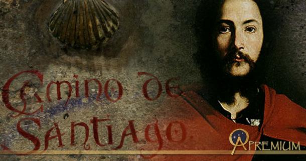 Santiago el Mayor' Saint James the Great (Public Domain), and sign on the Camino de Santiago (Manuel/ CC BY 2.0);Deriv.