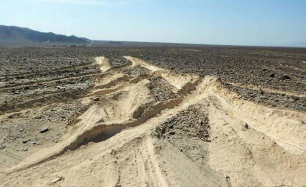 Image shows the level of damage caused by the truck driving into the protected archaeological site.
