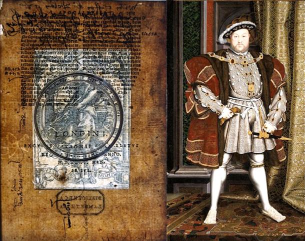 Images merging text from both sides of the paper in a 1535 Latin Bible. Portrait of Henry VIII (1537-1547) by the workshop of Hans Holbein the Younger. 