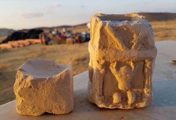 Two cultic incense altars found in one of the rooms of the structure (Image: Michal Haber, Israel Antiquities Authority)