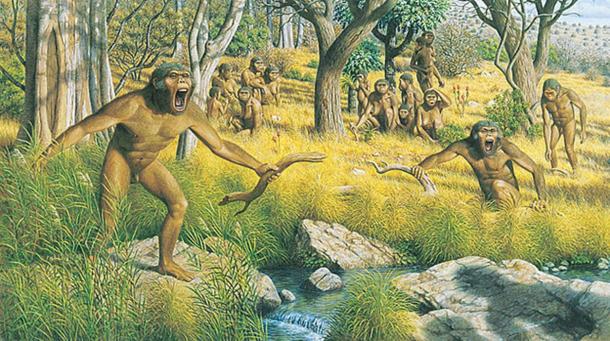 Artists impression of a group of australopith