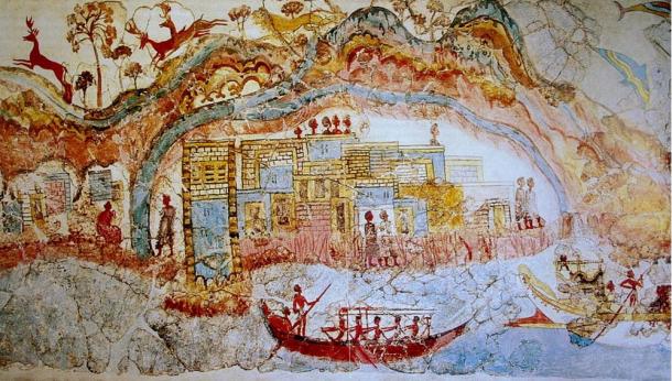 Elaborate and colorful fresco revealed at Akrotiri. 