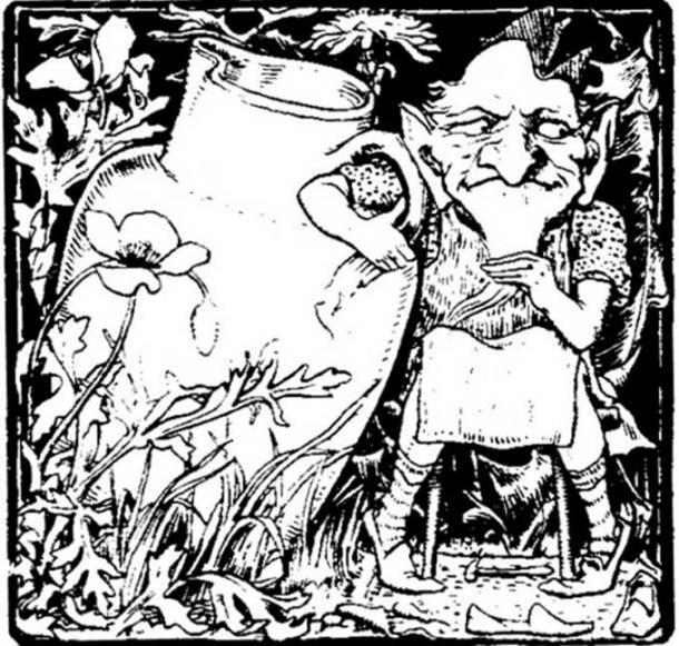 An illustration of a leprechaun or clurichaun, cousin of the leprechauns. 