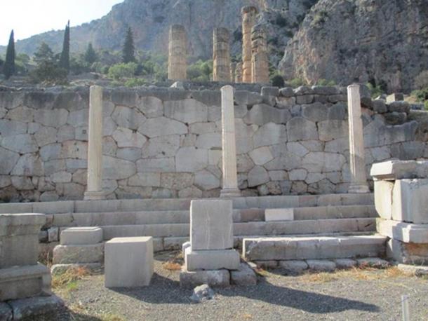 Photograph showing part of the Polygonal Wall found under the Temple of Apollo at Delphi.