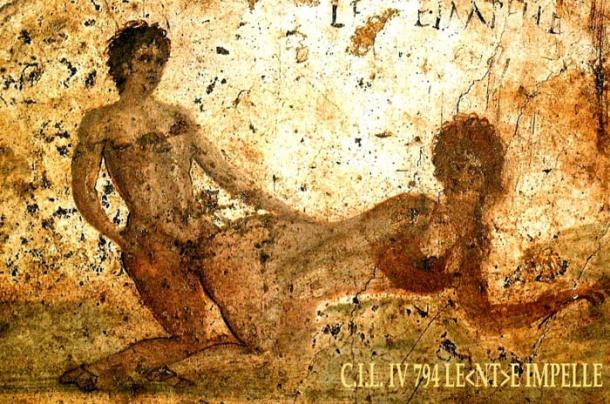 One of the sexually explicit frescoes that shocked the re-discoverers of Pompeii in the latge 1500s