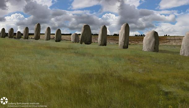 A reconstruction depicting how the row of megalithic stones would have looked.