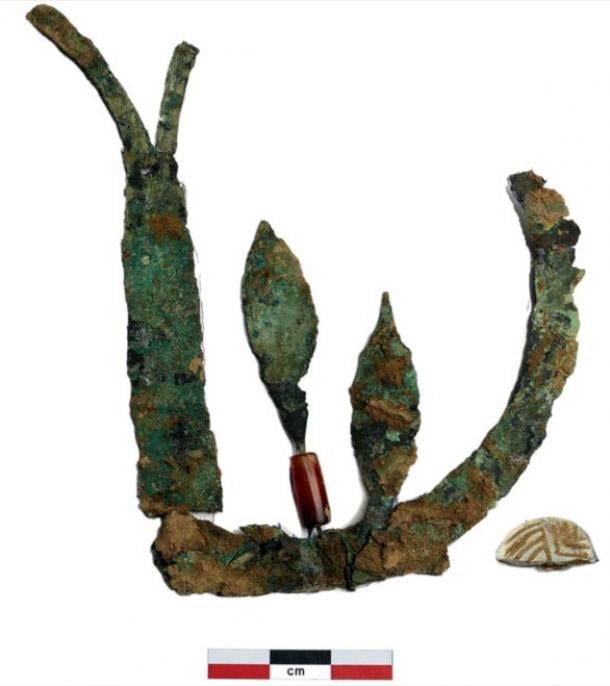 The remnants of a 4,000-year-old copper crown found on a skull from the late Indus Valley civilization period found at village of Chandayan