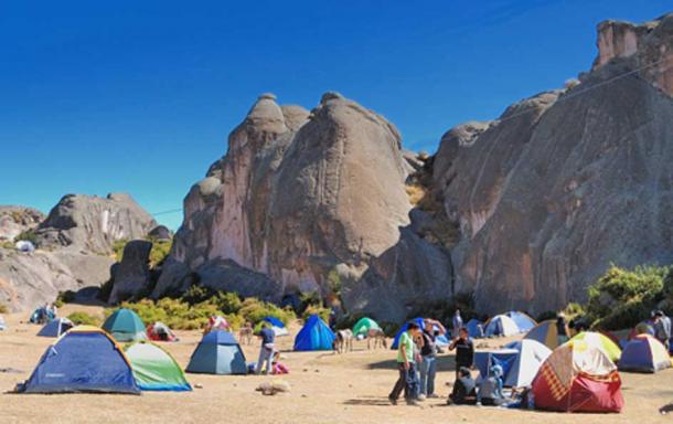 View of the rock formation from a camping zone. 