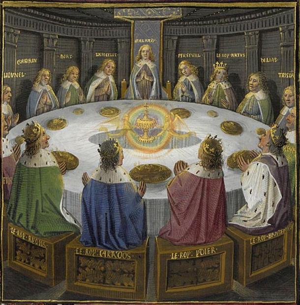 King Arthur's knights, gathered at the Round Table to celebrate the Pentecost, see a vision of the Holy Grail