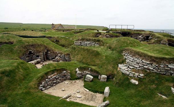 Old settlement Skara Brae in 2012, Orkney Island, Scotland.