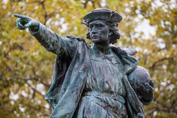 A statue meant to depict Christopher Columbus.