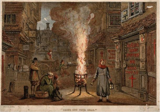 "Bring Out Your Dead" A street during the Great Plague in London, 1665, with a death cart and mourners. Wellcome Images, a website operated by Wellcome Trust, a global charitable foundation based in the UK.