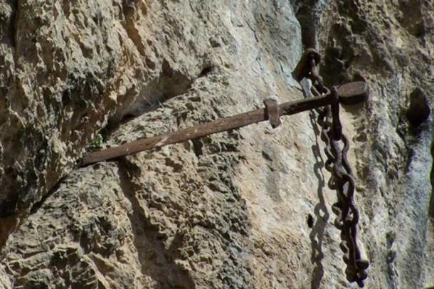 The sword believed to be Durandal embedded in a rock in Rocamadour, Toulouse