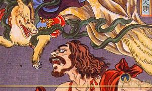 Detail; Prince Hanzoku terrorized by a nine-tailed fox