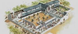 A reconstruction of what the Vine Street courtyard house might have looked like in the late 3rd century AD. It was discovered during excavations for the John Lewis car park in 2006.