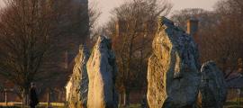 Stones in the South Circle viewed from the south-east quadrant bank. The tower of St James church is in the background.