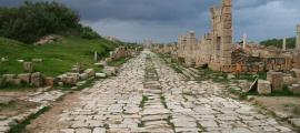 An ancient Roman road at Leptis Magna, Libya