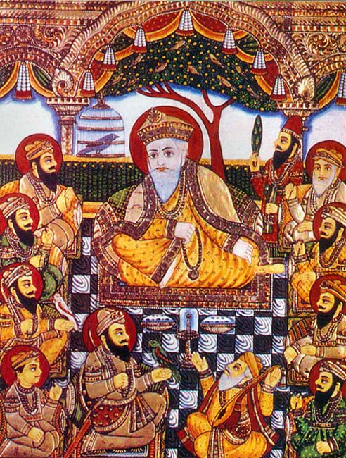 A rare Tanjore-style painting from the late 19th century depicting the ten Sikh Gurus.