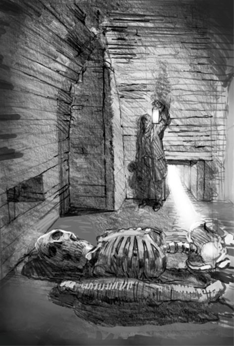 Esqueleto de 3 metros y dos momias descubiertos en Maeshowe, Orkney. (Autor proporcionado)