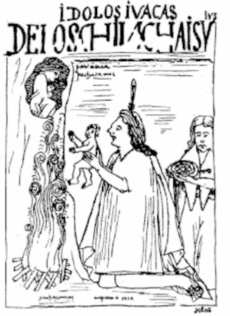 A 1615 drawing thought to be of a capacocha ceremony (Public Domain)