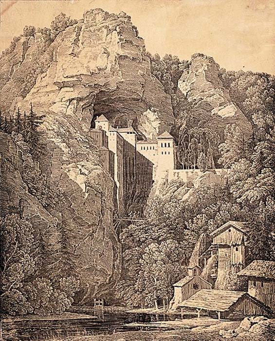 1816 lithograph of the castle by Karl Friedrich Schinkel.