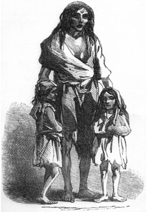 1849 depiction of Bridget O'Donnell and her two children during the Irish famine. (Chris 73 / Public Domain)