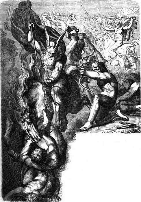 1882 illustration by Carl Ehrenberg of the Æsir fighting against the Vanir during the Æsir-Vanir War. (Public Domain)