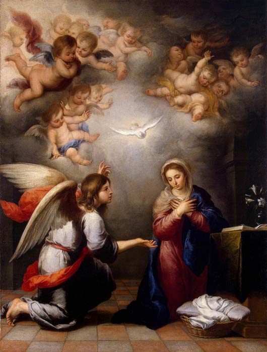 According to Christian tradition, the Virgin Mary was visited by Archangel Gabriel who informed her that she would become the mother of Jesus. Image depicts the Annunciation by Murillo. (Public domain)