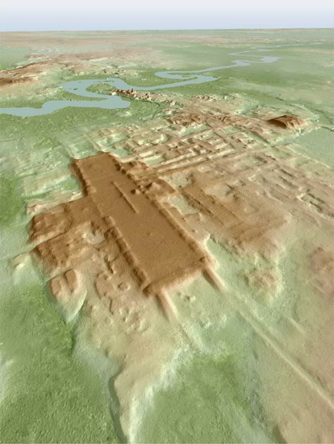 3D image of the site of Aguada Fénix based on LIDAR. (Takeshi Inomata / Nature )