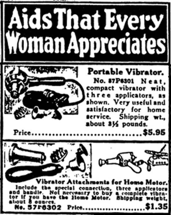 A 1918 ad with several models of mechanical vibrators, developed to treat hysteria. (PawelMM / Public Domain)