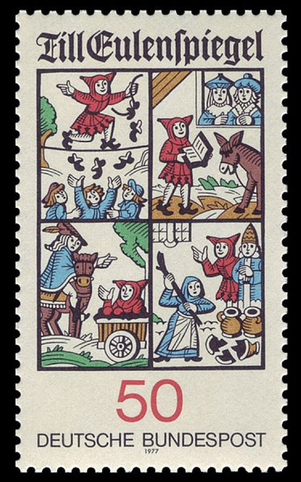 A German stamp depicting some of Till Eulenspiegel’s adventures. (Public Domain)