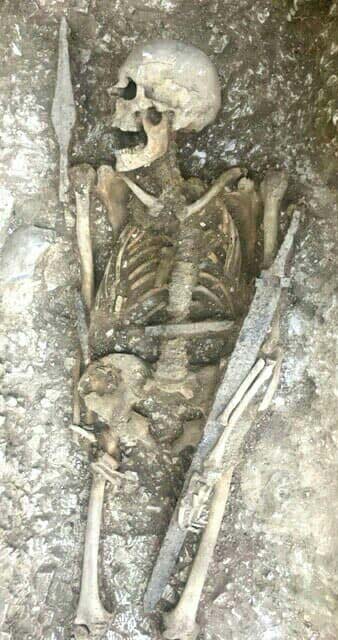 A skeleton with well-preserved weapons was unearthed at the Saxon cemetery on the last day of excavations. (Operation Nightingale)