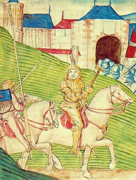 Adrian von Bubenberg a caballo (Diebold Schilling the Elder). ¿Fue el grafiti dejado por el héroe suizo en el siglo XV? (Dominio publico)