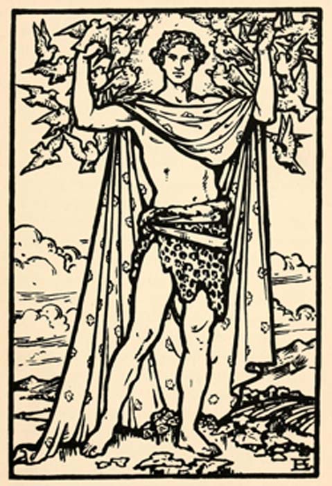 Aengus, son of Dagda, illustration by Beatrice Elvery in Violet Russell's Heroes of the Dawn (1914) (Public Domain)