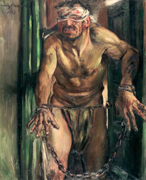 After the theft of his gloves, Docimedis asked that the thief lose their minds and eyes, like The Blinded Samson by Lovis Corinth. (Public domain)