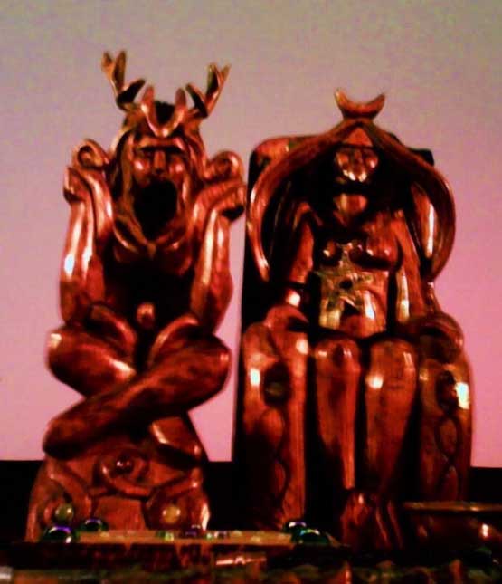 Altar statues of the Horned God and Mother Goddess 