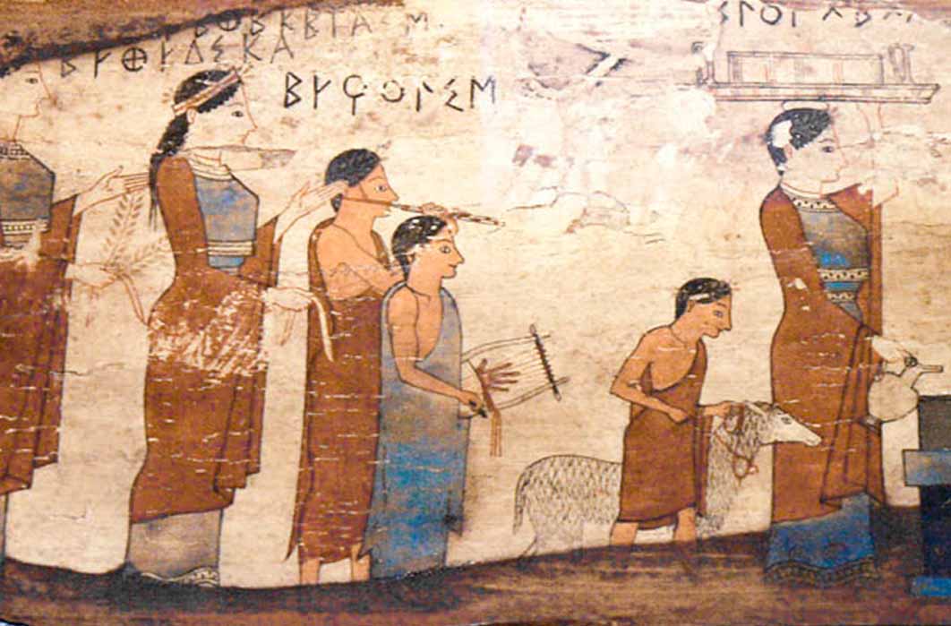 Sacrifice of a lamb on a Pitsa Panel, Corinth, 540–530 BC (Public Domain)