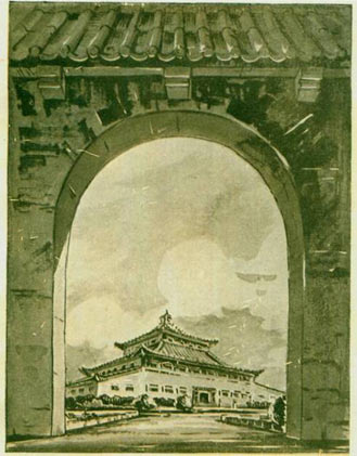 Impresión arquitectónica del palacio cerca de Abakan