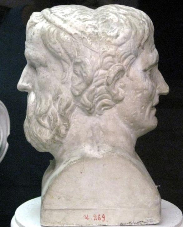 Cast of Aristophanes (left) and Menander.