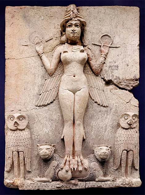 Old Babylonian period Queen of Night relief, often considered to represent an aspect of Ishtar (Gennadii Saus i Segura/CC BY-SA 4.0)