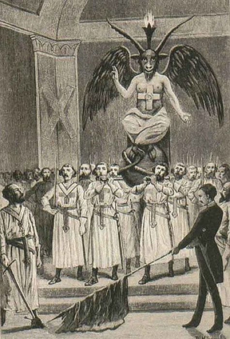 Baphomet lors d'une session franc-maçon. Image tirée d'un livre de Leo Taxil. (Domaine public)